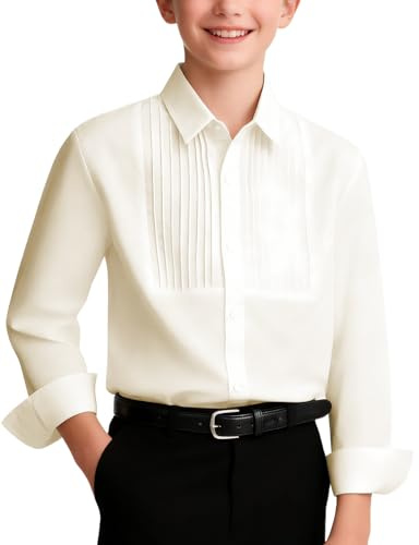 mintgreen Camicie da smoking per bambini, abito formale a maniche lunghe, 7-14 anni, Bianco Mezzo - Plissettato, 11-12 Anni