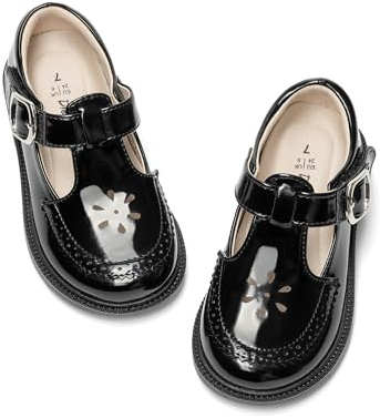 DREAM PAIRS Girl Mary Jane Dress Shoes - Ballet Flats for Girl School Uniform Shoes for Toddler Little Girls,Size 1 Big Kid,All Black,KKUMFA2509