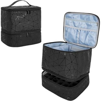 Doppelschicht Nagellack Tasche für 30 Flaschen Nageldesign Koffer,Schwarz