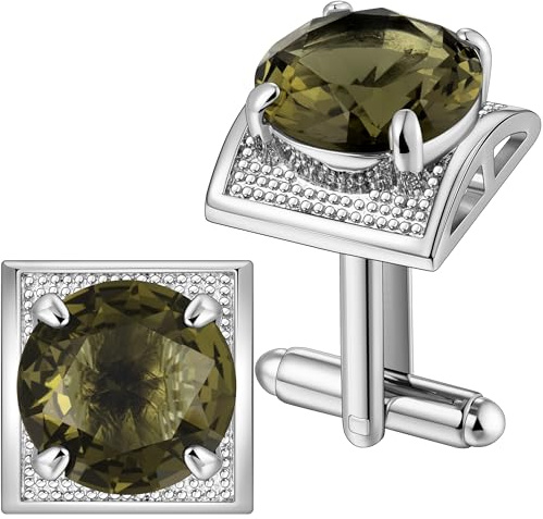 HAWSON Olive Green Birthstone Cuff Links Mens, Gemstone Cufflinks for Men, Shirt Suit Accessories, Birthday Anniversary Wedding Gifts
