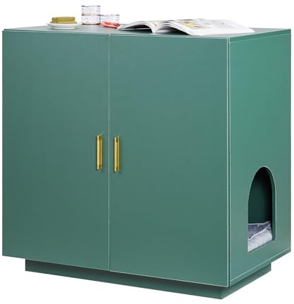 VEVOR Muebles de Baño Oculto para Gatos 80 x 50 x 79 cm, Armario para arenero de Madera con Dos Puertas, Mueble de Casa con 1 Estante, para Ocultar Las Cajas de Arena para Gatos, Verde Oscuro