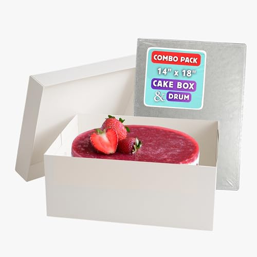 Pack N Trade Cake Box & Drum Set – Oblong Cake Box 18×14×6 with Lid + 13 mm Thick Cake Drum | Sturdy Transport & Elegant Display for Wedding, Birthday & Celebration Cakes