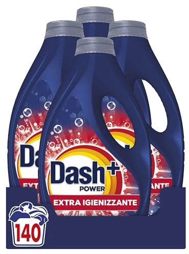 Dash Power + Extra Igienizzante, Detersivo Liquido Lavatrice, 140 Lavaggi (35x4), Pulizia Profonda Contro Sporco E Batteri, Pulizia Impeccabile