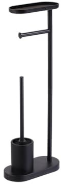 BM Portarotolo da Bagno con Scopino e Mensola in Metallo – Piantana WC 3 in 1 Nera Opaca, design moderno, supporto carta igienica con vassoio superiore, base stabile antiscivolo (Metallo)
