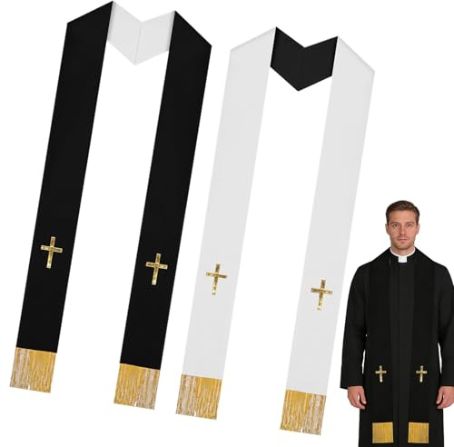 Estola de sacerdote, con borla, suministros tradicionales de iglesia de doble cara, estolas de bufanda para pastor adulto para clérigo, para boda, bautizo, ceremonia y funeral