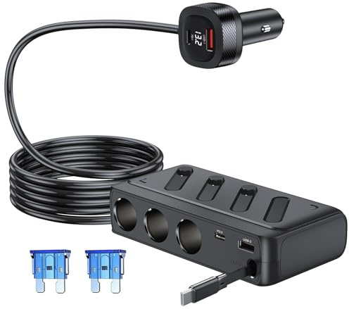 Zoelele 8 IN1 Presa Sdoppiatore Accendisigari, con Interruttore LED Volteter, 187W USB C PD e Caricabatterie Auto QC 3.0, per Refrigeratori, Telecamera, GPS, Navigatore Satellitare, per Camper 12-24V
