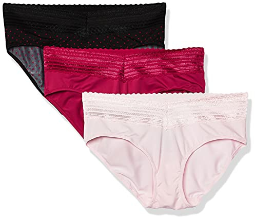Warner's womens Blissful Benefits No Muffin 3 Pack Hipster Panties, Pink/Sangria/Black Red Dot, Medium US