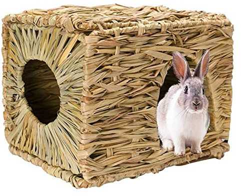 Tfwadmx Rabbit Grass House, Extra Large - Natural Hand Woven Seagrass Play Hay Bed, Hideaway Hut Toy for Bunny Hamster Guinea Pig Chinchilla Ferret