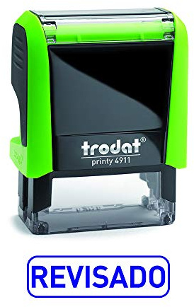 Trodat 4911 Printy Tampon formule commerciale avec texte espagnol révisé, encreur automatique, taille de la plaque de texte 37 x 14 mm, bleu