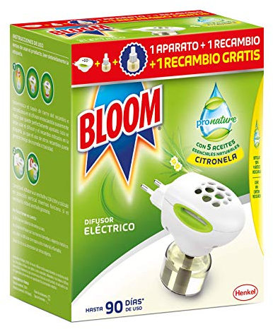 Bloom ProNature Eléctrico Líquido (1 aparato + 2 recambios), ambientador eléctrico, repelente antimosquitos, fórmula con aceites esenciales, 90 días de uso