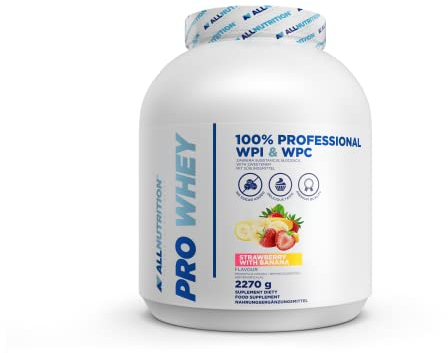 ALLNUTRITION Pro Whey Protein Isolate Concentrate Nutrition Poudre Vitamines avec BCAA Glutamine Acides Aminés et EAA Sans Sucre Sans Aspartame Banana With Strawberry 2270G