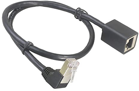 Bolwins F24S Ethernet Verlängerungskabel mit 90° Winkeladapter nach unten, RJ45 Stecker zu Buchse, 10/100/1000 Mbit (Gigabit), 50cm für LAN, Ethernet
