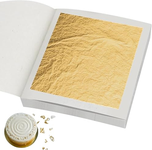 50 Edible Gold Leaf Sheets, 4.33 cm/1.7 x 4.33 cm/1.7, Gold Leaf Sheets for Cakes, Desserts, Chocolate, Art and Craft, Face Masks and Nail Art