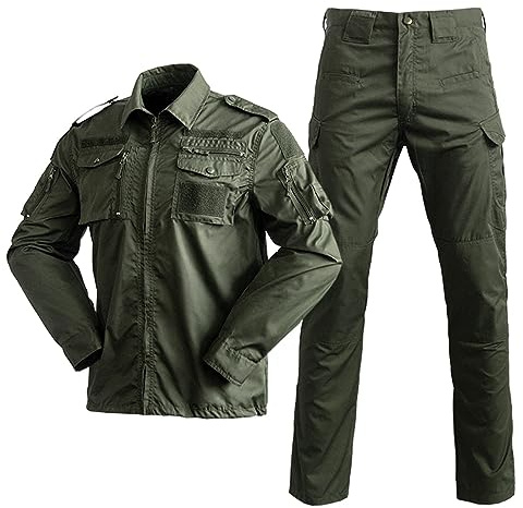 Duohropke Tactical Shirt Military Shirt and Trousers Airsoft Men's Long Sleeve BDU Combat Camouflage Camo Combat T-Shirt for Tactical Paintball Uniform Army, AG, M