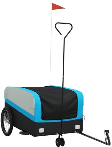 vidaXL Fahrradanhänger, Fahrrad Anhänger mit Sicherheitsflagge, Lastenanhänger für den Transport von Gepäck Pflanzen, Radanhänger Transportanhänger, Schwarz Blau Eisen