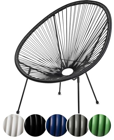 sunnypillow Acapulco Gartenstuhl - gemütlicher Loungesessel für Wohnzimmer, Terrasse, Garten, Balkon Sessel Stuhl - Korbsessel Gartensessel im Retro Design - Outdoor/Indoor - Schwarz