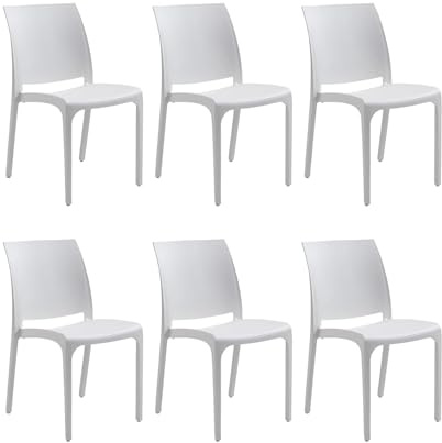 GLOUPIE Set 6 Sedie Volga In Polipropilene Bianco, Impilabili, Dimensioni 54 x 46 x 81 Cm, Peso 3,5 Kg,Per Interno Ed Esterno, Made In Italy, Sedia Impilabile