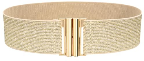VONMELLI Ampie Cinture Elastiche Donna, Retrò Cintura Donna Trimmer in Vita Moda Cintura Elastica Regolabile con Fibbia per Abiti Vestito Jeans Oro M