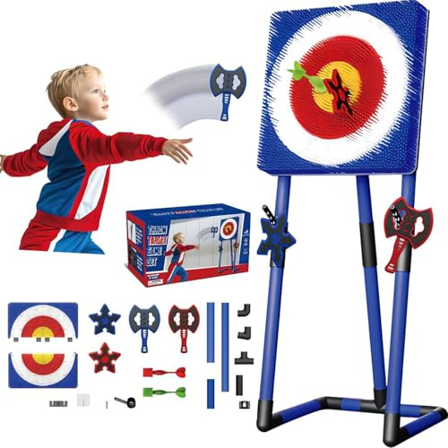 Jeu De Lancement De Hache, Jeu De Jeux Cibles à Lancer Pliable avec AX Throw & Pelouse Dart Combo Backyard Jeu, 2 Axes, 2 Fléchettes Six étoiles Et 2 Fléchettes, Jeux De Fléchettes De Pelouse pour
