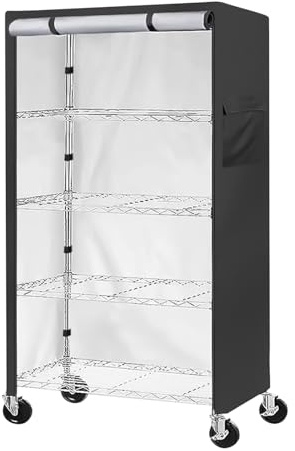 Dewireaey Shelf Covers for Storage Shelves, Tarpaulin for Wire Shelves and Storage Shelves, Adjustable Rollable Cover Protects Clothes, Storage Rooms, Garages, Entrance Areas