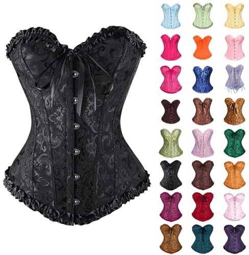 Corset Corsage pour femme - Haut bustier corsette poitrine complète - Gothique - Vintage - Corset sexy médiéval - Imprimé floral - Dentelle ventre plat - Shapewear - Body Shaper - Grande taille - Robe