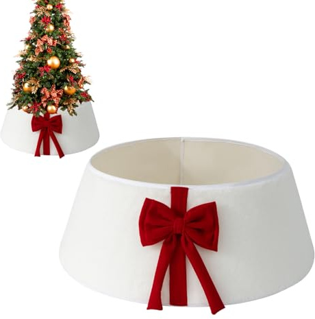 Collare per albero di Natale con fiocci, decorazioni rustiche per albero di Natale bianco e da 56 cm, ornamenti ad anello per alberi vintage per decorazioni per feste in casa e al chiuso