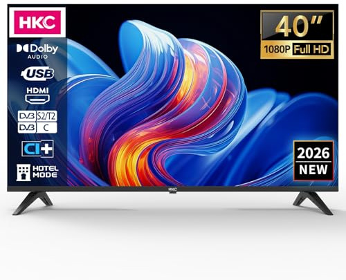 HKC H40Q1F-NS Téléviseur 40 Pouces (100 cm), Full HD LED TV avec Triple Tuner (DVB-T/T2-C-S/S2), Dolby Audio, HDMI, Lecteur Multimédia USB, CI/CI+, Mode Hôtel