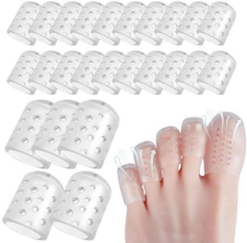 Protector Dedos Pie de Silicona, 25 Unidades Transpirables para Alivio de Dolor, Dedales para Dedos Pies contra Rozaduras, Ampollas y Callos, Incluye 5 para Dedo Gordo y 20 para Dedos Pequeños