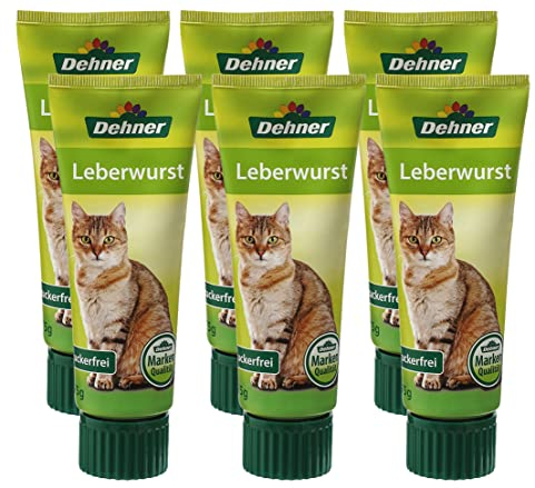 Dehner Katzensnack, Leckerli Leberwurst zuckerfrei, Lebensmittelqualität, in Tube, 6 x 75 g (450 g)