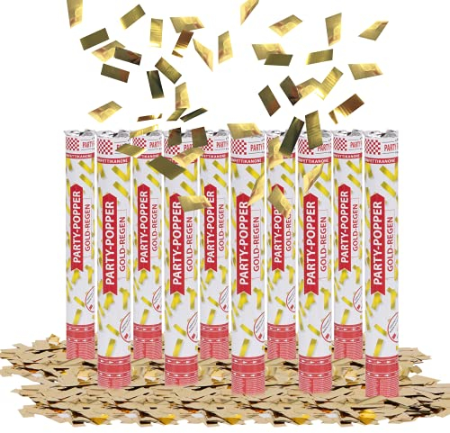 Party Factory – Konfettikanone Gold Party Popper 10er Set – Partygadgets Konfetti Kanone 40cm mit Schnipseln für Hochzeit, Geburtstag oder Silvester – Bis 8m Flughöhe, für Innen & Außen