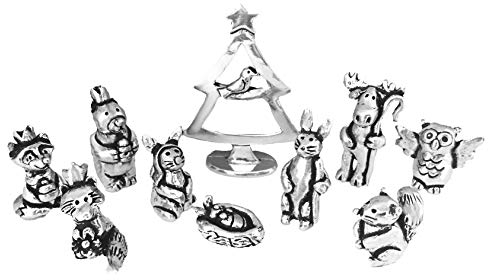 Basic Spirit Woodland Krippen-Set (10-teilig) Handgefertigte Zinnfigur mit Tier, Elch, Bär, Fuchs, Vogel, Kaninchen, Eule für Religion, Heimdekorationssammlung