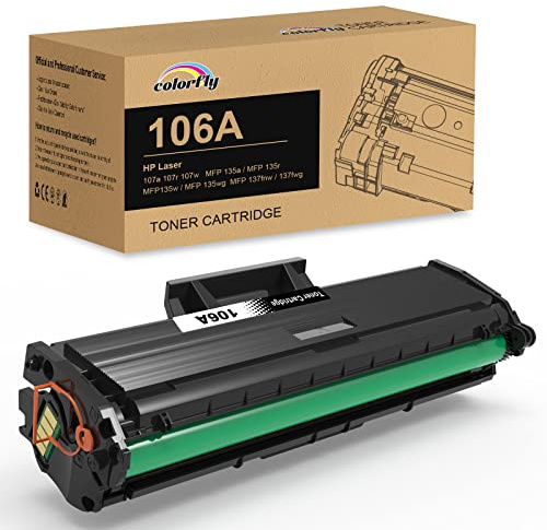colorfly 106A Cartucce di toner Sostituzione per HP 106A W1106A , per Laser MFP 137fnw 137fwg MFP 135a 135w 135r 135wg per HP Laser 107w 107a 107r, (Con Chip, 1 Nero)