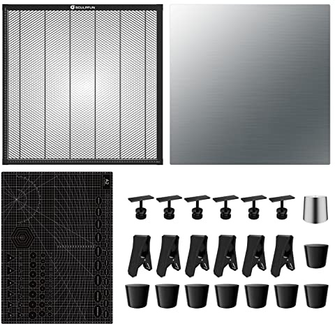 SCULPFUN Laser Honeycomb 600 x 600 mm Table en nid d'abeille laser pour machine de gravure laser et découpe laser avec 6 pinces métalliques en forme de T + 6 pinces en métal solides