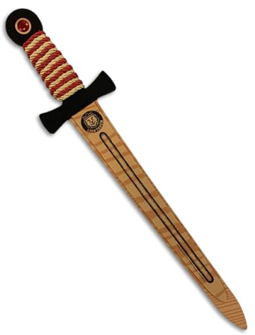 Liontouch - Espada WoodyLion Dorada/Roja, Mediana, 3+ Años | Juguete de Espuma con Aspecto de Madera para Juego de rol en el Bosque | Armas y Armaduras Seguras y Flexibles para Disfraces y Trajes