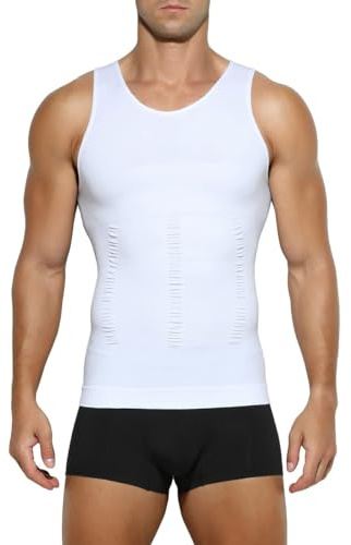 Casey Kevin Men's Compression Tank Top Undershirts Slimming Body Shaper Muscle Vest,A1-white-ml2003,XXL