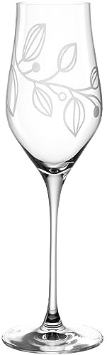 LEONARDO Boccio Flûte à champagne en cristal avec gravure florale – Contenance 340 ml – Passe au lave-vaisselle – 1 verre à champagne avec ouverture étroite