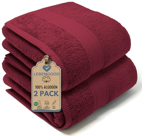 LEBENGOOD Juego de Toallas Baño Grandes 100% Algodón Premium 550gsm 2 Toallas Ducha (90x170 cm) Suaves Absorbentes y Resistentes Set de Toallas Extra Grandes para Baño y SPA (2 90X170 Wine)