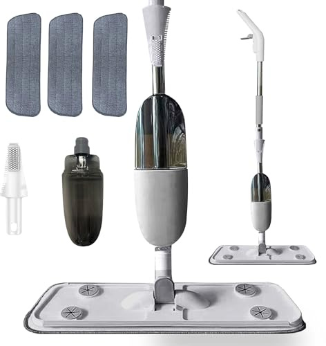 VELVETIO Spray Mop for Cleaning, Flat Dry & Wet Floor Mops with 3 Microfibre Reusable Pads, 330ml Water Sprayer Refillable Bottle Suitable for Hardwood, Tile, Marble, Laminate
