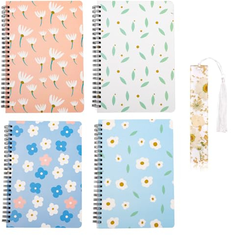 Kareeran 4 Stück notizbücher a5 spiralbindung, notizbuch Block Liniert Roségold Geprägtem Cover mit Blume Lesezeichen für Büro Schule Haushalt Business Schreiben Notizen 21 x 14.5 cm