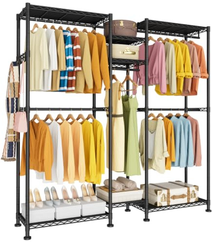 VyGrow Clothes Rail,Clothes Rack for Hanging Clothes,Adjustable Closet Organizer System, Double Rods, Side Hooks, Black