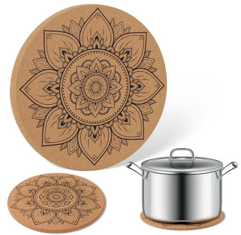 2 Stück Topfuntersetzer aus Kork 19cm Durchmesser Korkuntersetzer rund hitzebeständig Untersetzer Topf Tischschoner Unterlage für Töpfe, Gläser, Schüsseln und Vasen