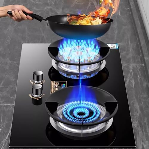 Cuisiniere Gaz Allumage Par Impulsion - Verre Trempé Cuisiniere, Cuisinières À Gaz Doubles Table Et Encastrées, Avec Minuterie Tactile Intelligente, Deux Types Protection Sécurité(NG(Left 4.2kw/Right