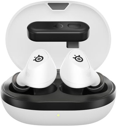 SteelSeries Arctis GameBuds™ per PlayStation - Auricolari da gioco senza fili - 2.4GHz + BT 5.3 - ANC/Trasparenza - Resistente all'acqua IP55 - Batteria 40H - Ricarica wireless - PS5,PC,Mobile -Bianco