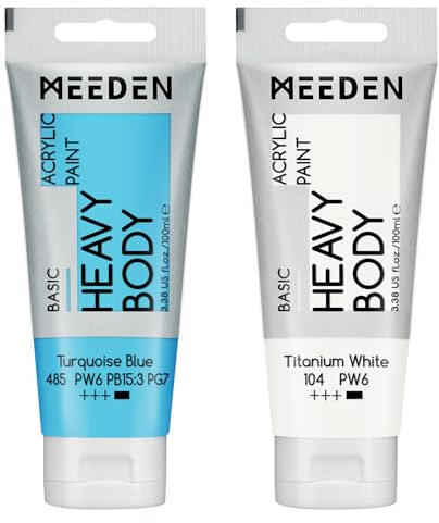 MEEDEN Turkos Akrylfärg: Heavy Body Akryl inkl. extra Titanvit Tub, 2 x 100 ml Högpigmenterad Acrylic Paint Set