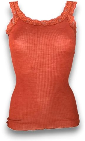 LADY·C Top 85% Lana y 15% Seda Plissé Tirantes Giri Encaje Camiseta de tirantes Mujer Camiseta de tirantes cómoda, Óxido, L/XL