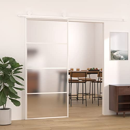 IKAYAA Puerta Corredera de Aluminio y Vidrio Puerta Corrediza 90 x 205 cm Puertas Interior Cristal para Sala de Estar Salón Oficina, Blanca(Se excluyen guia puerta corredera）1