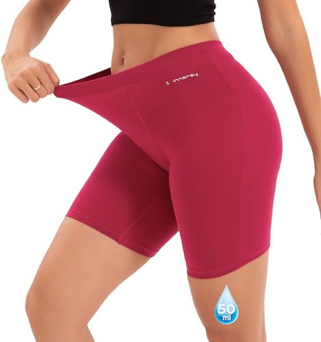 INNERSY Periodenunterwäsche Starke Blutung Radlerhose Damen Kurze Leggings unter Kleid Unterhosen (M, 1 Burgunderrot)