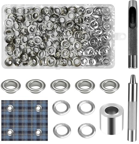 Minfuerang 120pcs Kit Oeillet Couture,Oeillets Pour Baches de 8 mm,Œillets en Cuivre Avec 3 Outils,Kit de Grommets Eyelets Outils pour Tissu et Ceintures,Toile Bâche,Chaussures,Vêtements (8MM)