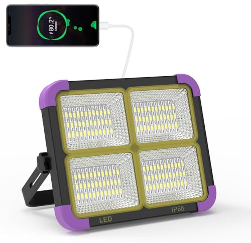 iodoo Rechargeable Solar Work Light 10000mAh Black Light, 10000LM Cordless Magnetic Portable LED Work Light UV Blacklight, 395nm Ultraviolet Flood Light for Glow, Dark Party, Catfishing,Halloween