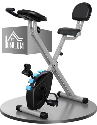 HOMCOM Bicicleta Estática Plegable con Respaldo 8 Niveles 110 kg Gris